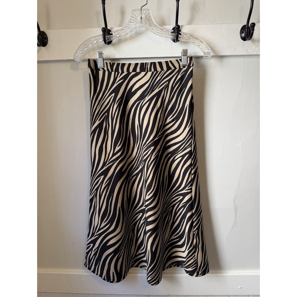 J.CREW Women’s 2XS Beige Black Animal Print Satin Midi A-Line Skirt Pull-On